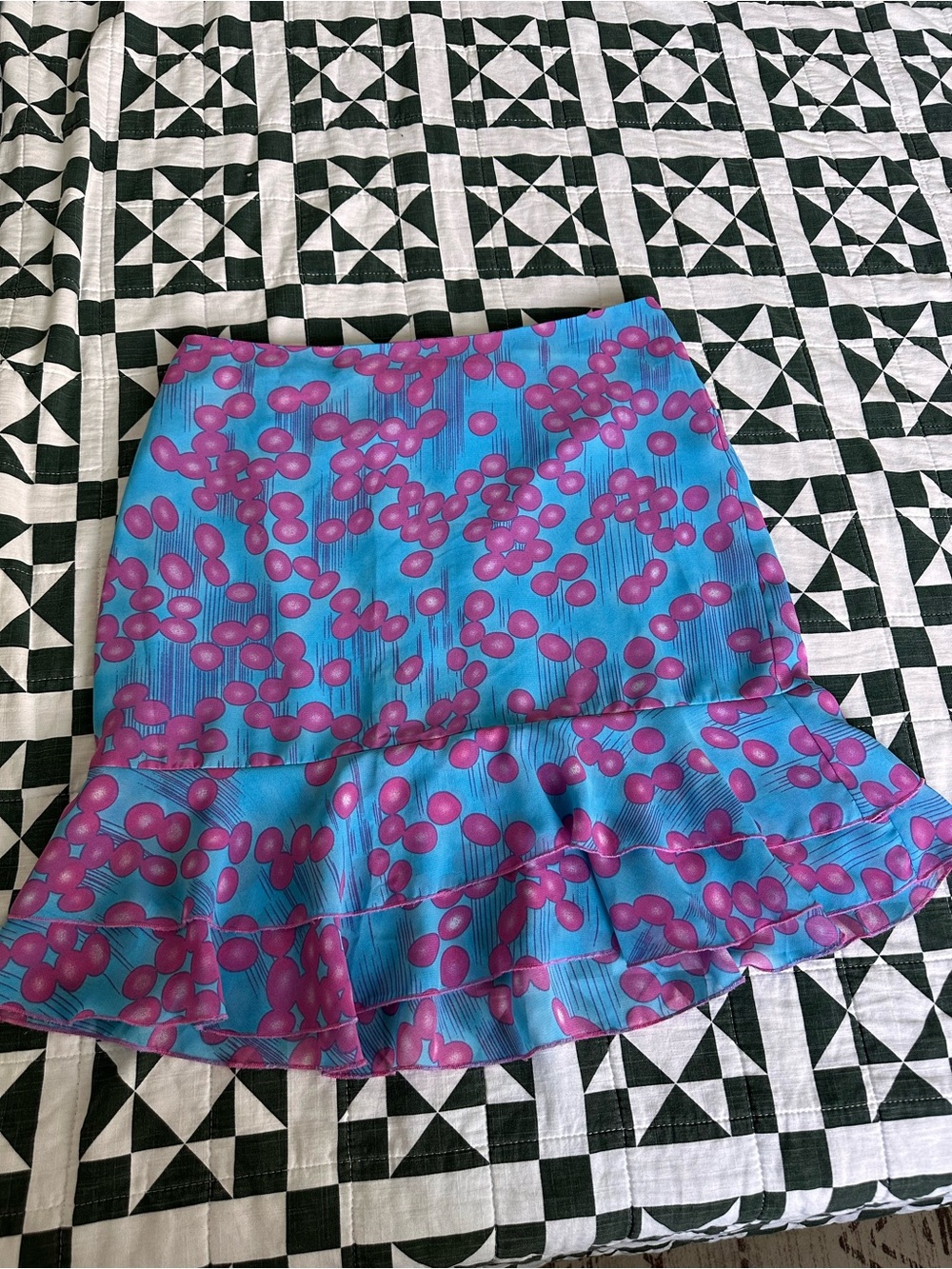 Vintage Blue and Pink Patterned Ruffle Skirt